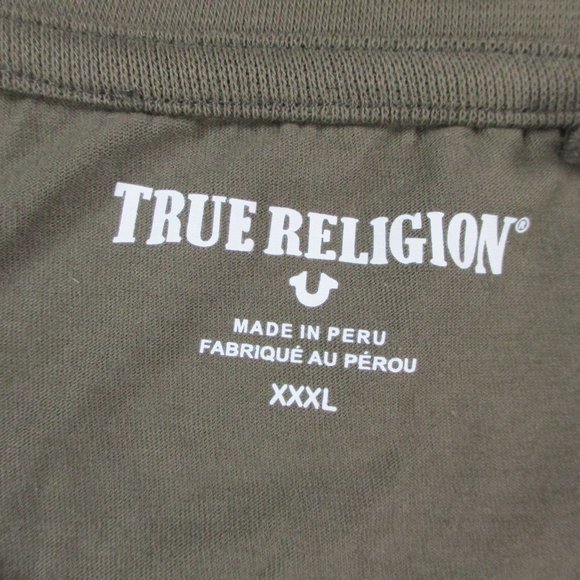 True Religion Shirt Adult 3XL XXXL Brown Embroidered Spell Out Crewneck Tee Mens - Picture 5 of 9